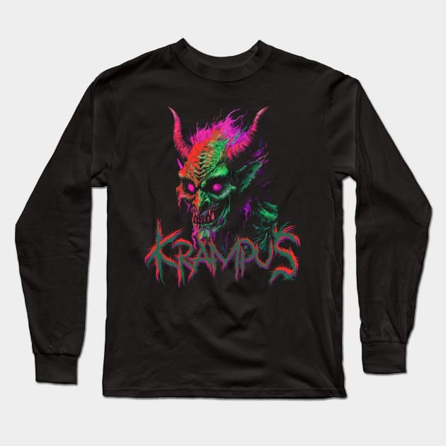 Psychedelic Krampus Deathcore Style Design - Mystical Metal Fusion Long Sleeve T-Shirt by Soulphur Media